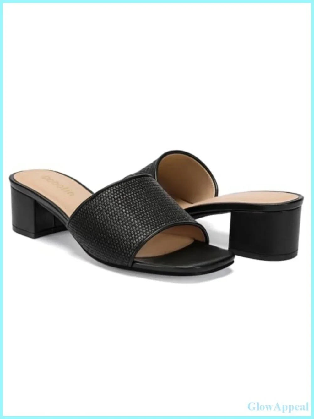 Woven Square Toe Block Heel Slip On Sandals Summer Beach Mules